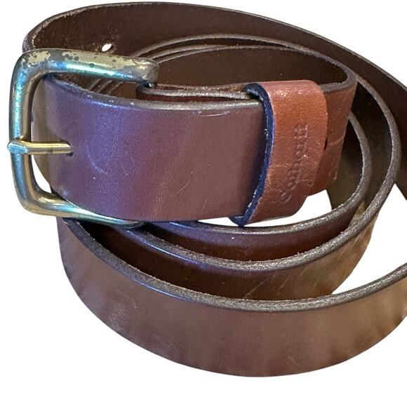 Carhartt Mens Size 52 Brown Leather Belt with Brass Buckle - Picture 2 of 7